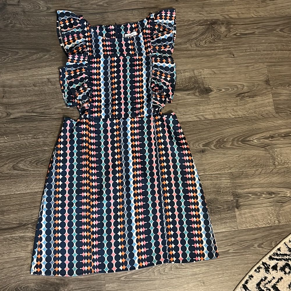 BAR III Printed Ruffle-Trimmed Cutout Dress